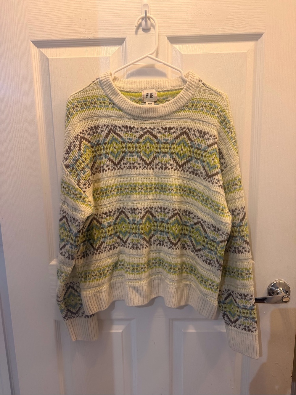 BDG Urban Outfitters Cream and Green Fair Isle Crewneck Sweater